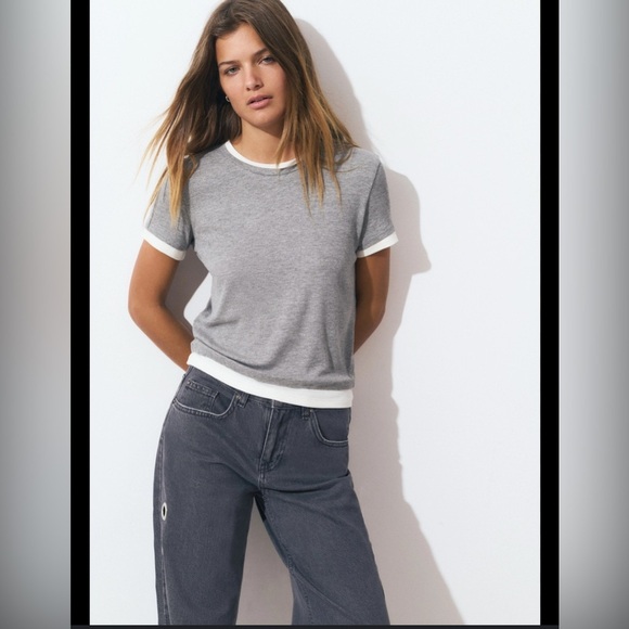 a new day Tops - A New Day Heather Gray and White Tee